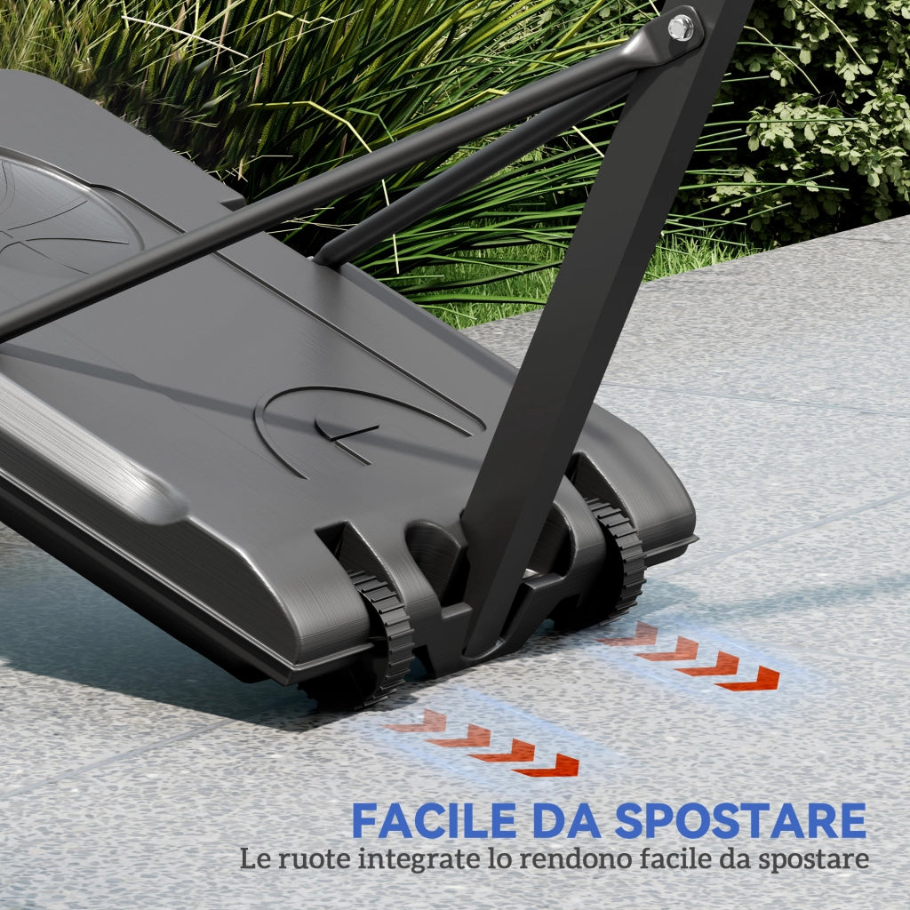 Canestro Basket da Esterno Regolabile 146-236 cm con Ruote e Base Riempibile Nero