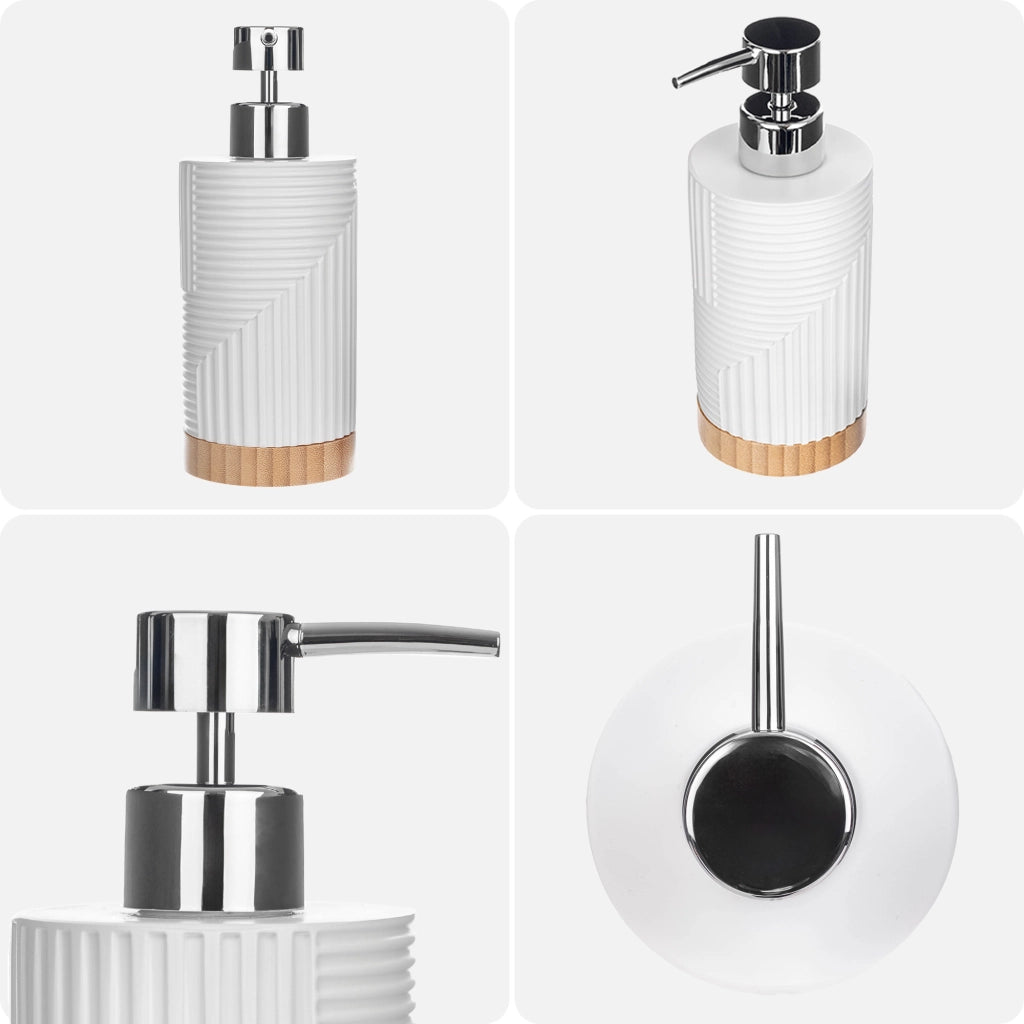 Set da bagno KADAX con dispenser di sapone liquido e bicchiere da bagno, colore bianco.