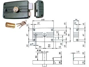SERRATURA PORTE FERRO C/QUADRO CATENACCIO E SCR. CIL. FISSO C/AL. 481- - mm.60 DX (481603) - 2 pezzi ISEO