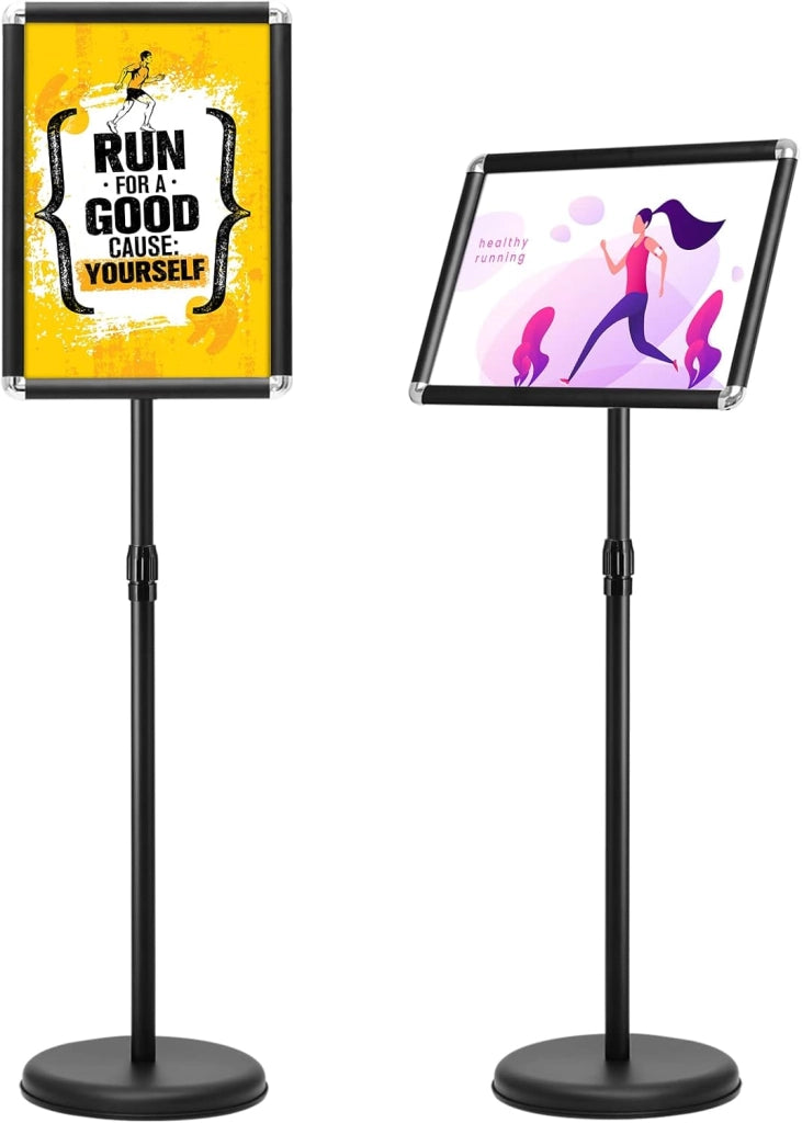 Set 2 Pezzi Supporto Poster Menù Stand per Pubblicità da Terra in Metallo, Girevole e Regolabile in Altezza, A4 / A3 (A3 Nero x 2)