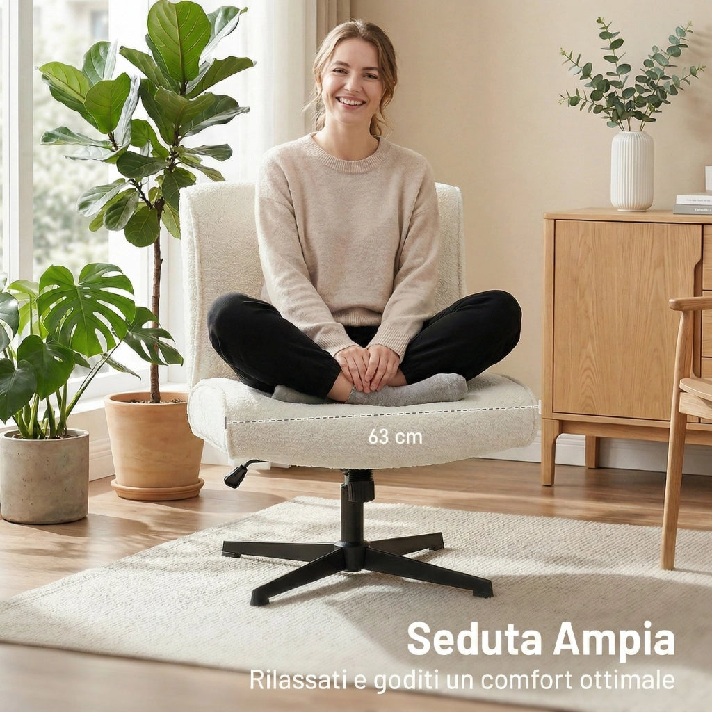 Poltrona Girevole Relax Velluto Crema Senza Braccioli ¨C zephmum ¨C 360¡ã Altezza Regolabile