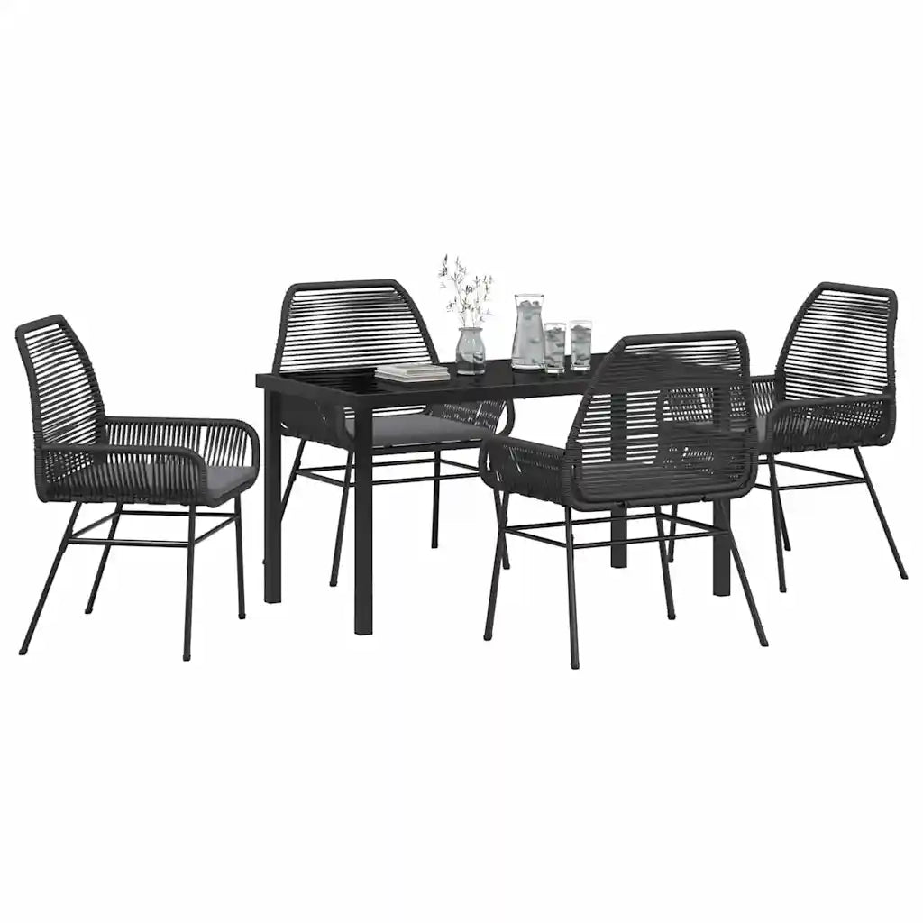 Set da Pranzo per Giardino con cuscino 5 pcs Nero polyrattan 3380871