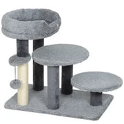 Tiragraffi e scala per gatti, base ampia, tessuto in peluche, palo graffi in sisal, grigio