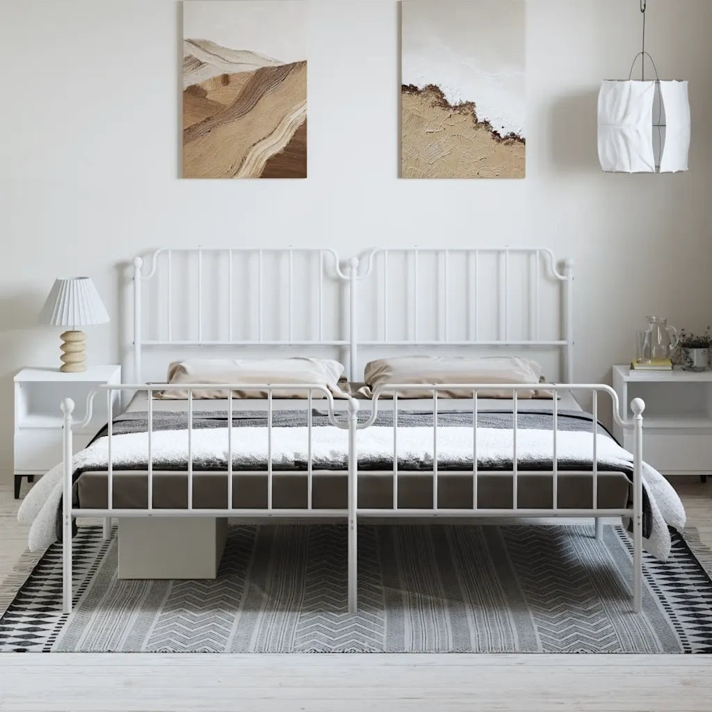 Giroletto con Testiera e Pediera Metallo Bianco 193x203 cm 373960