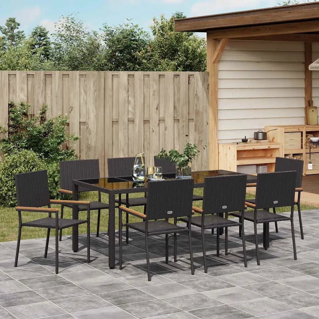 Set da Pranzo per Giardino 9 pcs Nero polyrattan 3365399