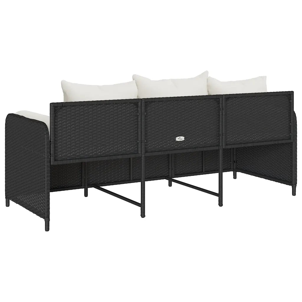 Divano da Giardino a 3 Posti con Cuscini-Sofa da Giardino-Divano da esterno Nero in Polyrattan 466303