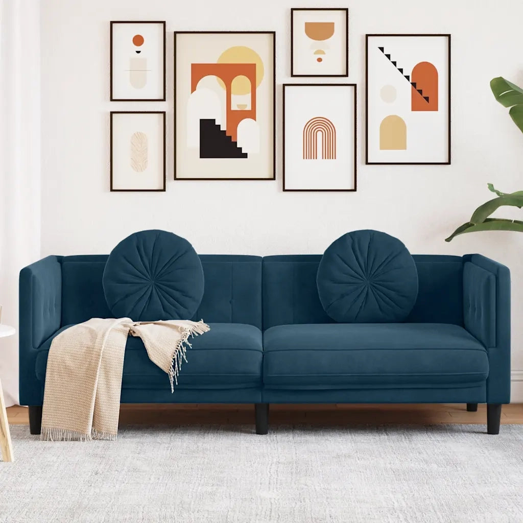 Divano a 3 Posti con Cuscini-Sofa 3 Posti con Cuscini Blu in Velluto