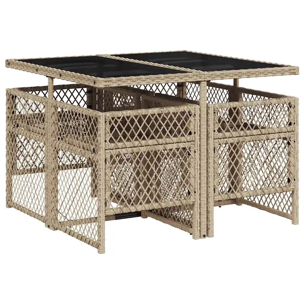 Set da Pranzo da Giardino 5 pz | Set Salotto da Giardino con Cuscini Beige in Polyrattan