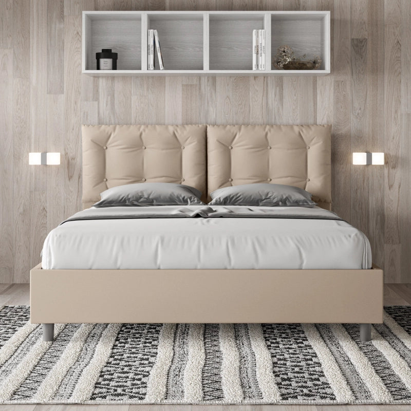 Letto imbottito Matrimoniale 160x200 cm Annalisa - Similpelle,Tortora,Con rete