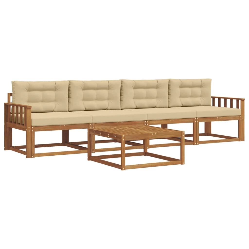 Set di divani da esterno con cuscino 5 pcs Naturale e Beige 3367156
