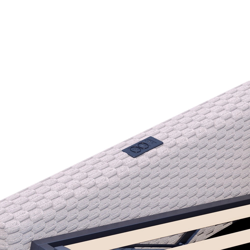 Letto Imbottito 140x200 con LED ¨C Xylo ¨C Velluto Grigio, Testiera a L, Idraulico