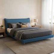Letto matrimoniale Arcore, Letto fisso con rivestimento e testata in tessuto, Made in Italy, Apertura frontale, adatto per materasso 160x190 cm, Blu