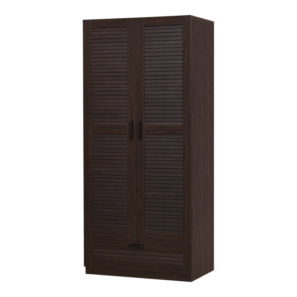 Armadio Guardaroba Finning con Ante a Persiana e Cassetto 176 x 80 x 52 cm Effetto Noce Scuro [en.casa]