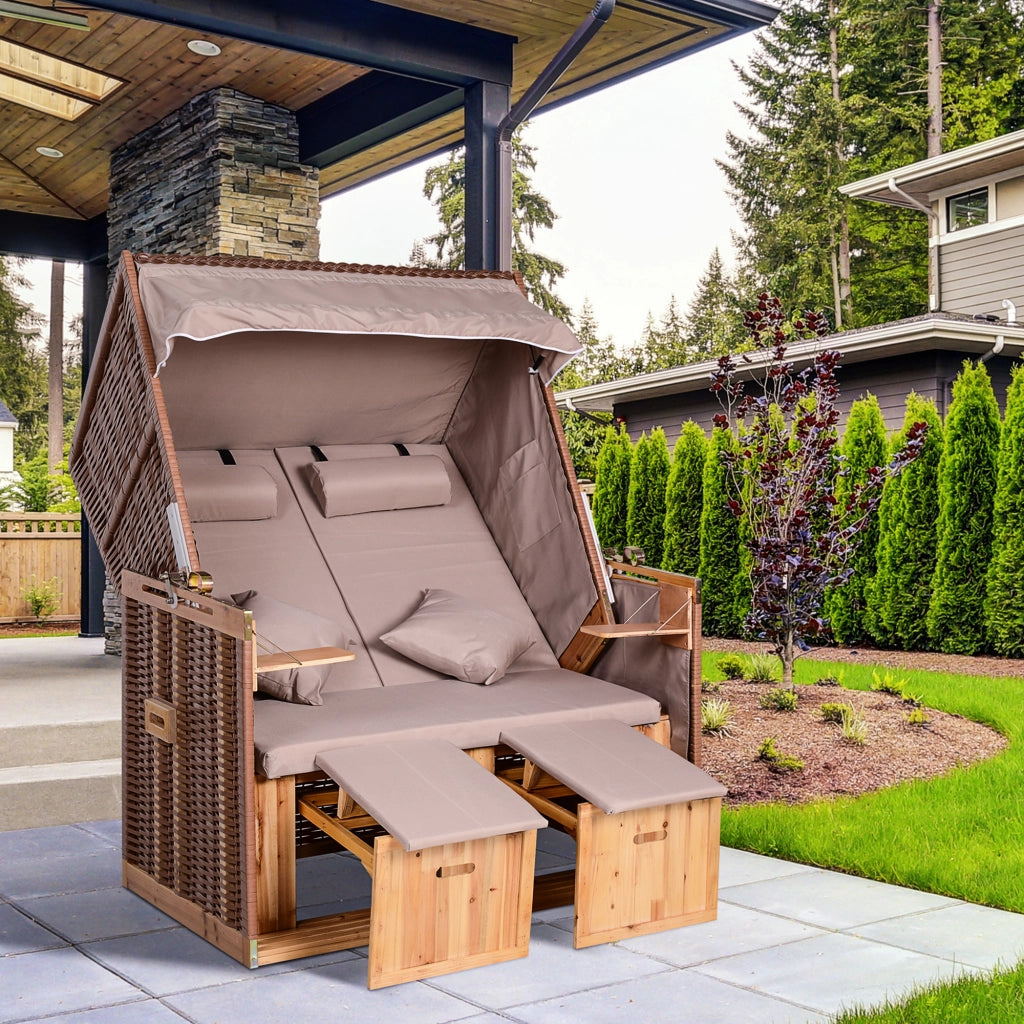 Poltrona da spiaggia per 2 persone con schienale reclinabile ¨C Xylo ¨C Beige 118x79x160cm