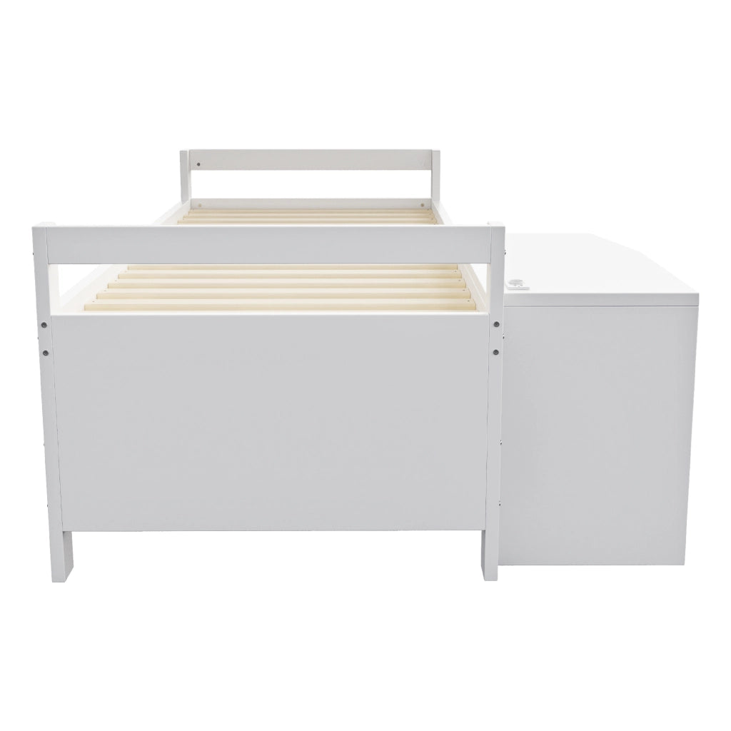DESMIU Letto Combinato Letto Singolo con Scrivania, Armadi, USB e Presa 90 × 200 cm, Senza Materasso
