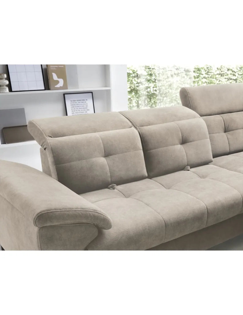 Divano ad angolo Beige 5 posti angolo destro letto supplementare INFERNO