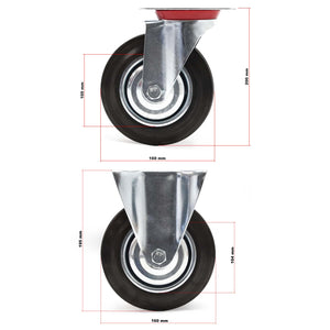 Set rotelle da trasporto 160 mm 2 ruote piroettanti 2 fisse, nucleo in metallo, 130 kg a ruota
