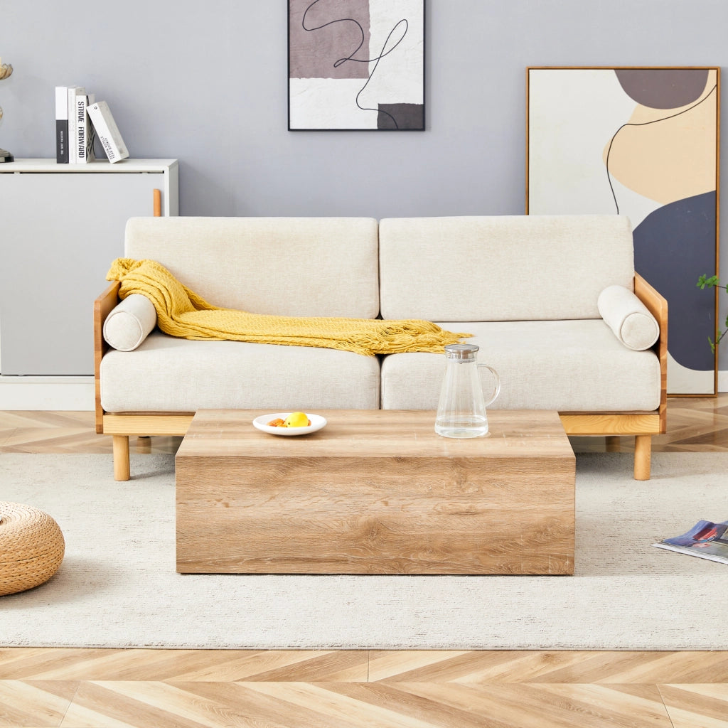 Tavolino da caffè rettangolare 90x50x30 cm con effetto venatura del legno in MDF naturale