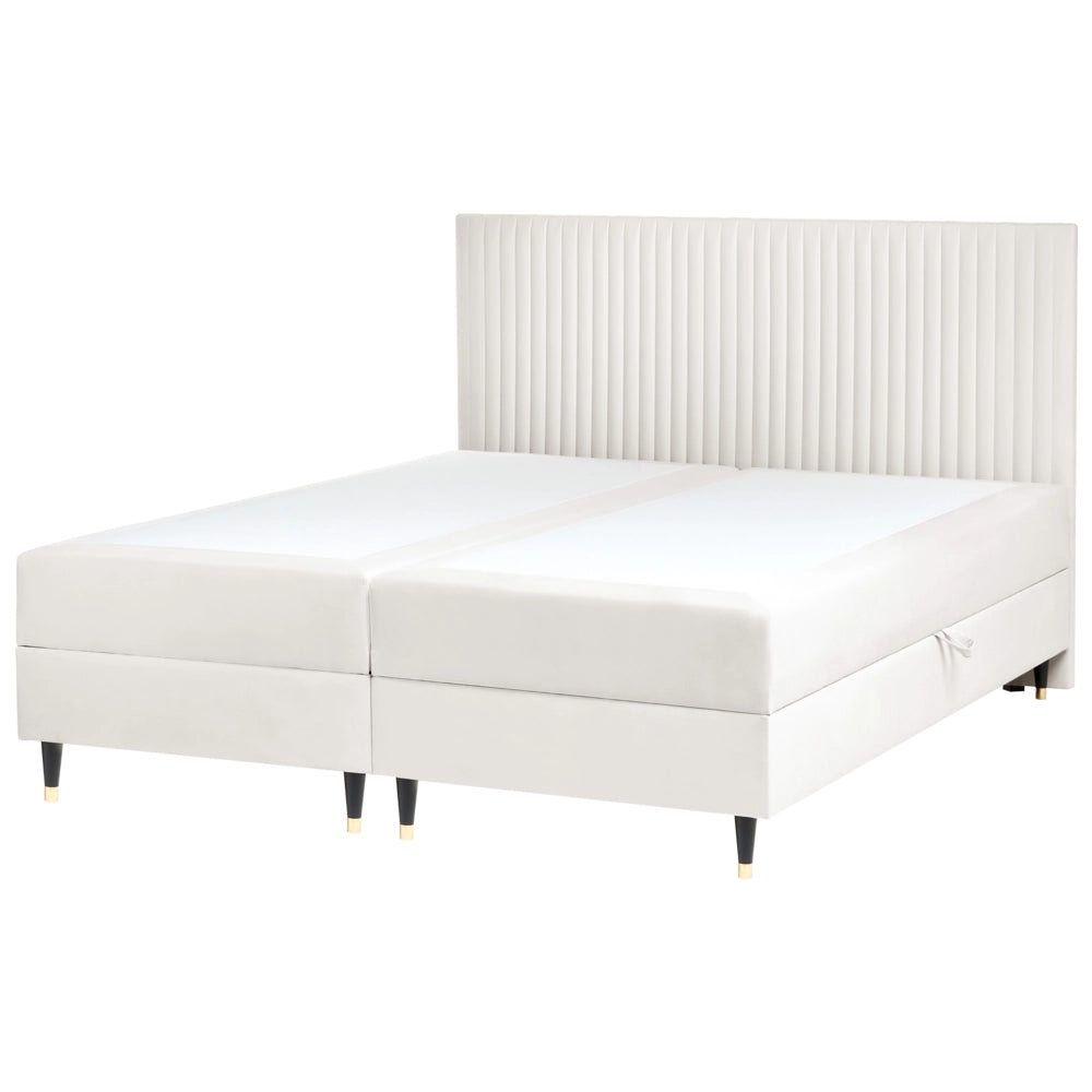 Letto Tessuto Tortora 160 x 200 cm Imbottito Struttura Con Testiera Trapuntata E Materasso