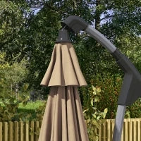 Ombrellone da Giardino Decentrato 2.7m Apertura a Manovella e 16 Stecche in Fibra di Vetro, Cachi