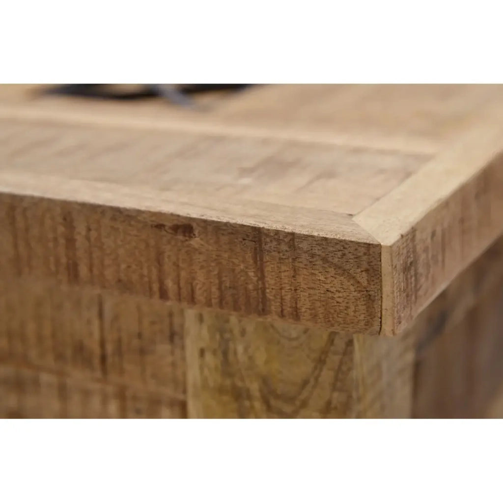Tavolino quadrato LODEN 70 cm in legno massiccio di mango con cassapanca e 4 cassetti - stile industriale