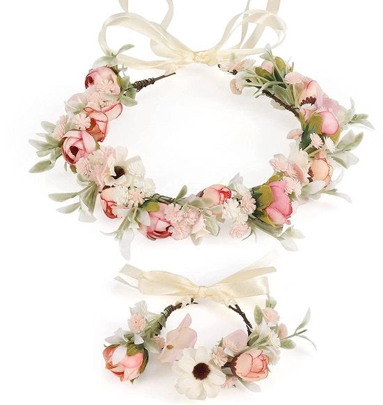 Corone fiorita adattabile - Capello da sposa - Disegno rosa/asteroide - Aspetto elegante - Fiori per capelli