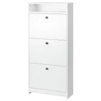 Scarpiera 3 Scompartimenti a Ribalta(18 Paia di Scarpe) e 1 Ripiano Portaoggetti Legno Truciolato Bianco 60×24×132cm