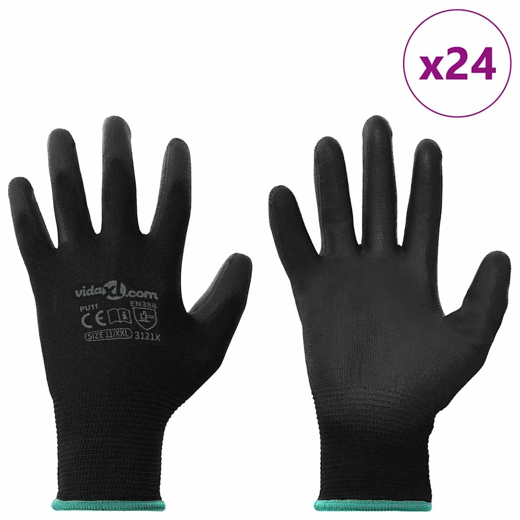 Guanti da Lavoro 24 pcs Nero 11 / XXL Poliestere