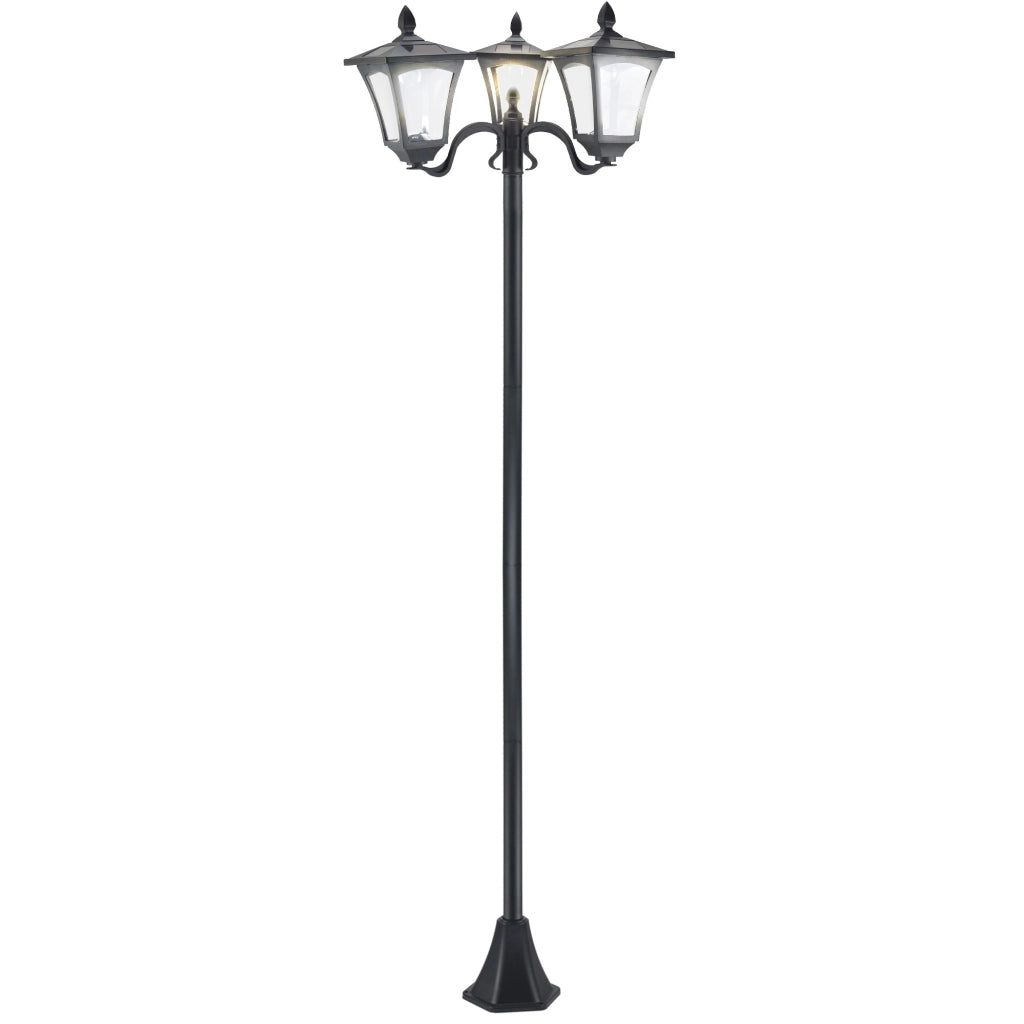 Lampada solare da giardino a 3 luci in acciaio inox nero, IP44, 51,5 x 47 x 182,5 cm