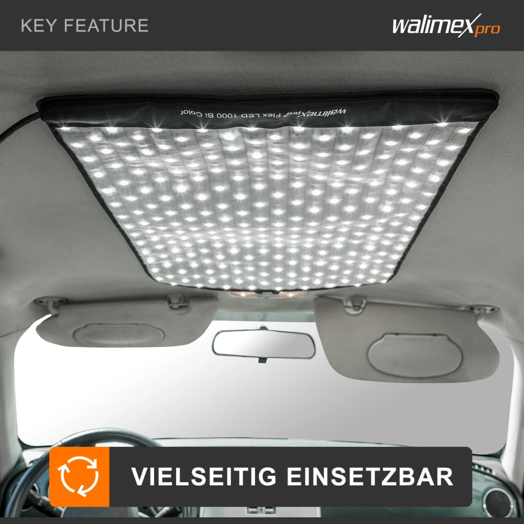 Flex LED 1000 Pannello luminoso a LED bicolor, illuminatori LED per fotografia 100 W, luce fotografica flessibile e dimmerabile con display e slot per batteria ricaricabile