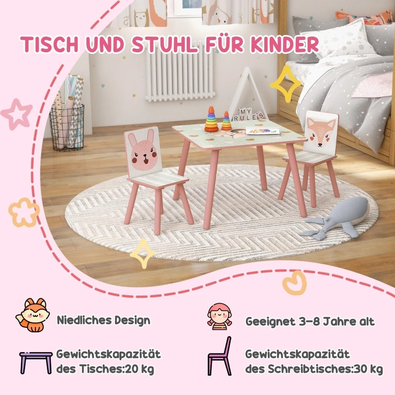 SET Tavolo e 2 sedie 60x60 cm Legno di pino Rosa