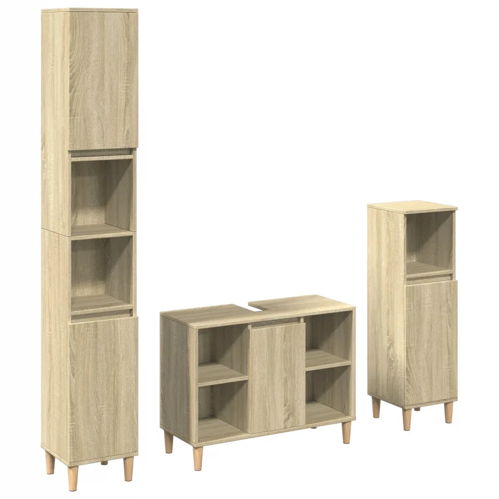 vidaXL Set Mobili da Bagno 3 pz Rovere Sonoma in Legno Multistrato