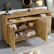 Credenza 120x40x85 cm con 3 cassetti; 2 ante e vano aperto in legno rovere scuro