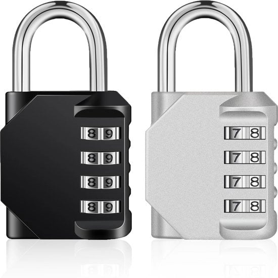 Slot combinato con combinazione a 4 cifre, resistentente all'acqua, adatto per palestra, porta di cantina (2 pezzi, nero argento)
