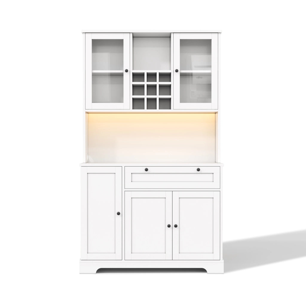 Credenza cucina 180x105x40 cm bianca in MDF, LED e presa integrata