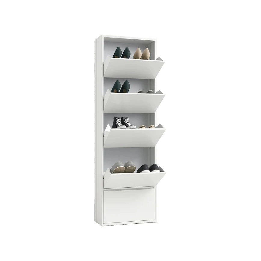 Scarpiera Aspro, Portascarpe con ante a ribalta da ingresso in metallo, Scarpiera moderna lineare di color bianco, Cm 50x15h169, a 5 Ante