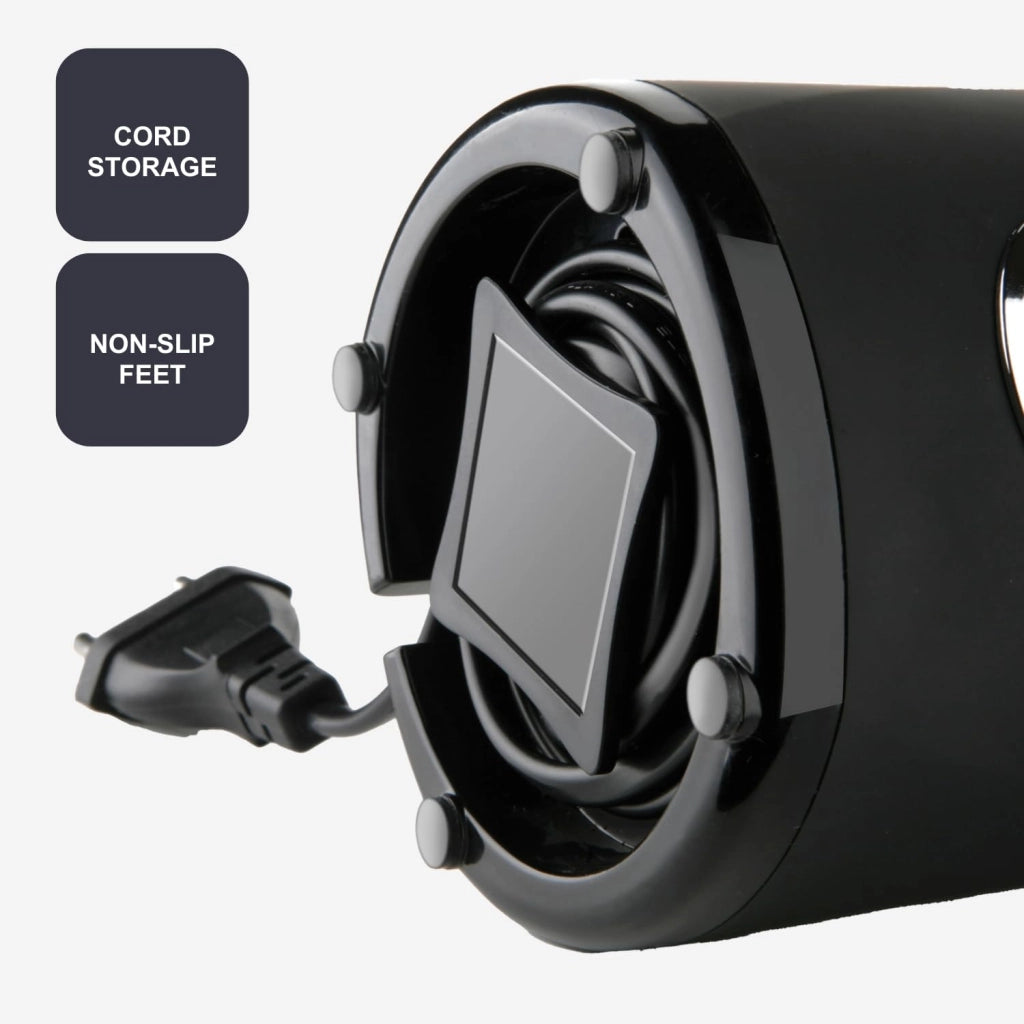 Macinacaffè da 150W elettrico potente Deposito caffè in grani da 50 g. Lame e deposito in acciaio inossidabile. Macinatura Fine. Adatto per tritare caffè e spezie. Avvolgicavo. Nero