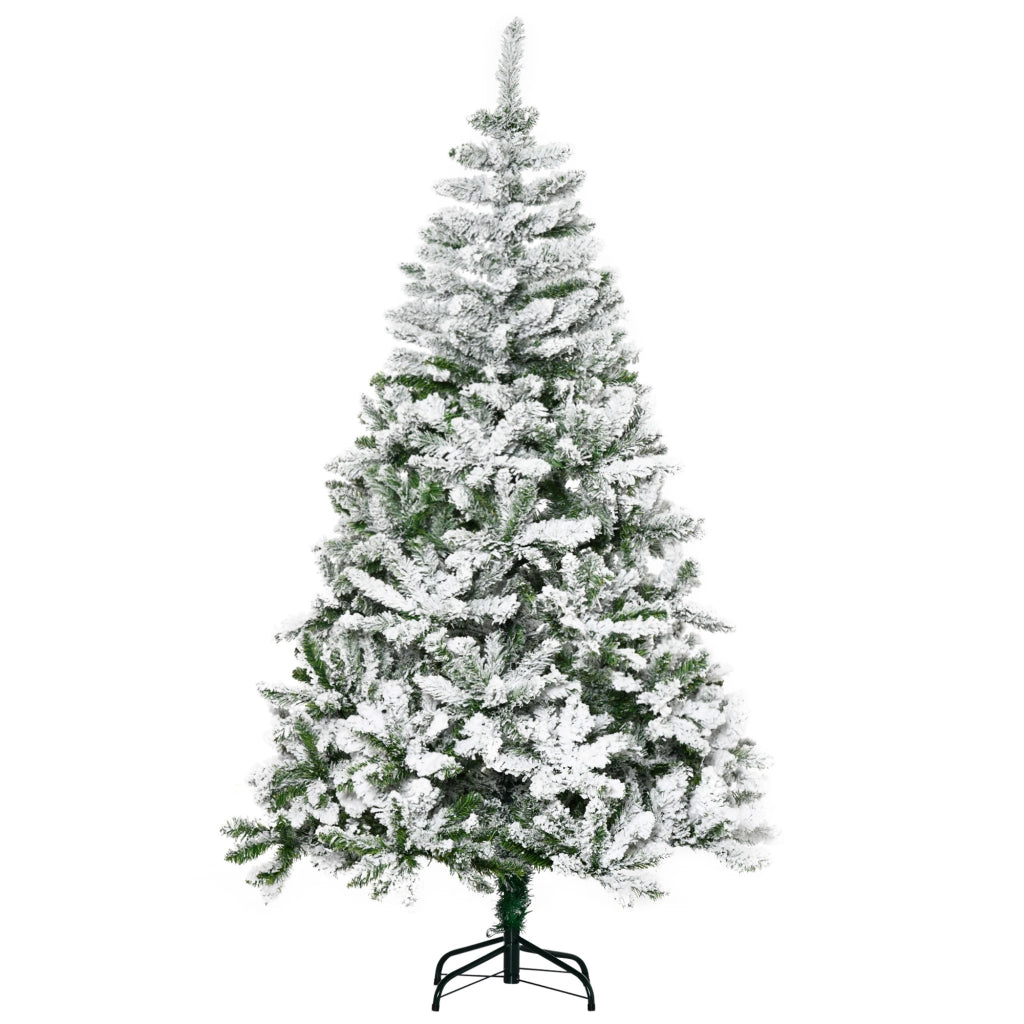 Albero di Natale artificiale, effetto neve, ignifugo, struttura a cerniera, verde/bianco