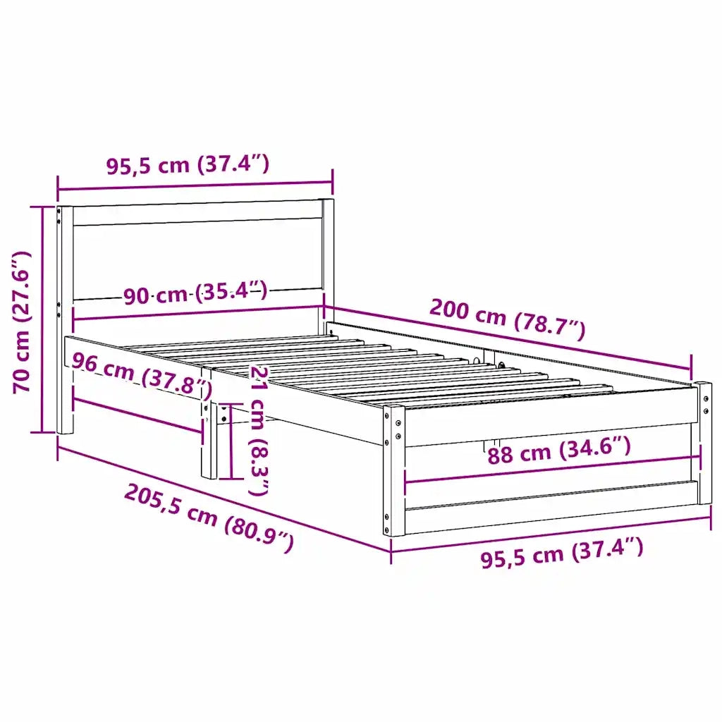 Struttura del letto Marrone cerato 90 x 200 cm Pino massello 873291