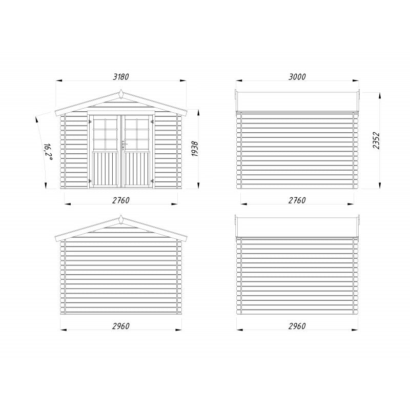 Casetta da giardino in legno grezzo 300x300 cm con pareti 28 mm e porta doppia vetrata 7,6 m² - Esterni da Vivere