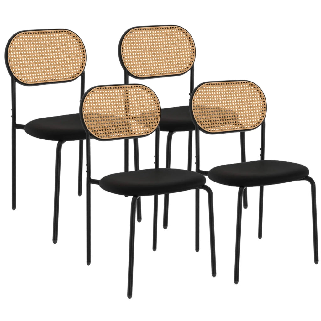 IDMarket - Set di 4 sedie da pranzo vintage CLOTILDE in metallo nero con schienale in canna