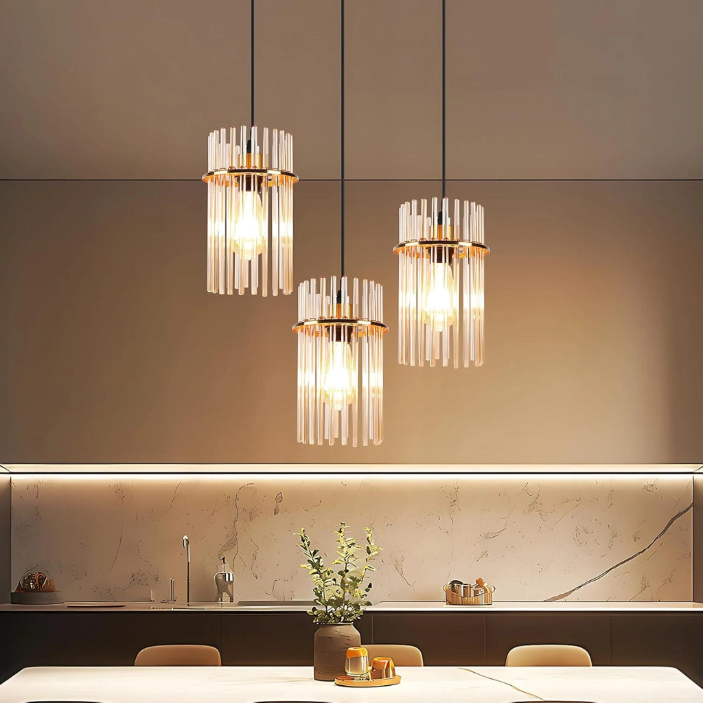 Lampada a sospensione ZMH vintage a 3 fiamme intorno vetro dorato E27 (senza lampadina)