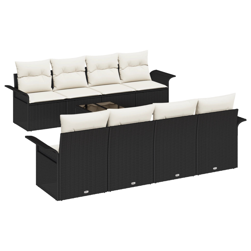 Set Divano da Giardino 9 pezzi con Cuscini Polyrattan Nero