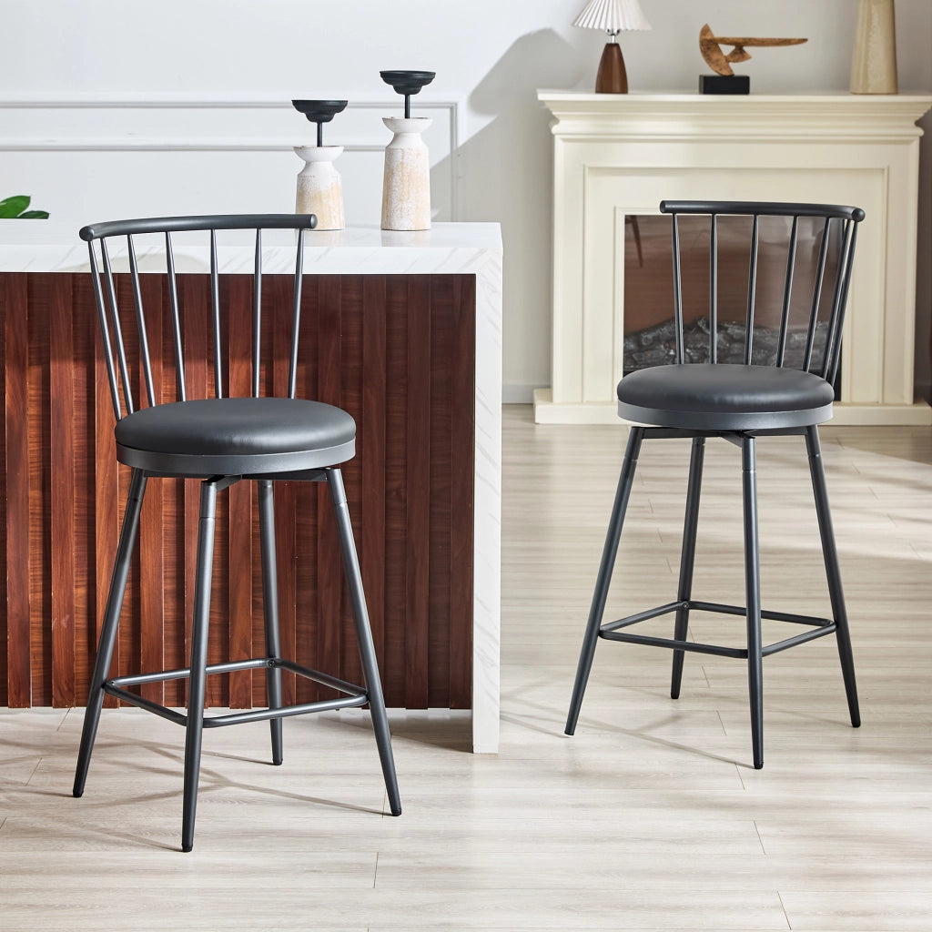 Sgabello da bar nero in metallo stile Windsor con seduta imbottita in PU, h 73 cm