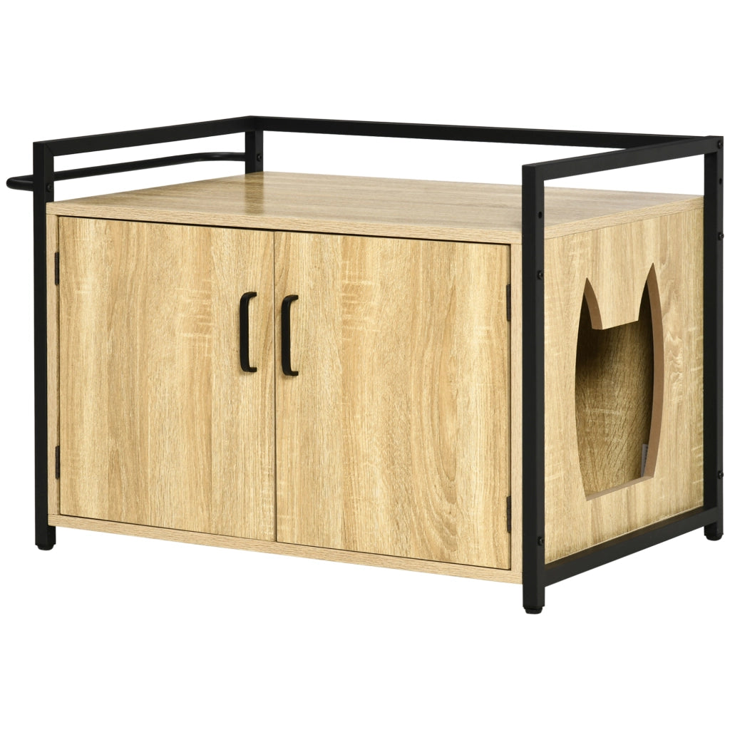 Easycomfort Mobile Lettiera per Gatti con 2 Ante e Ingresso Laterale, 82.3x51x54cm, Color Legno e Nero