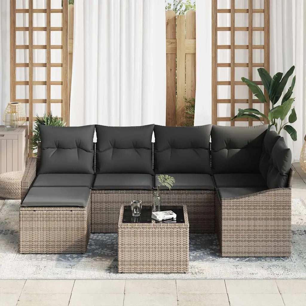 Set di divani con cuscino 7 pcs Grigio polyrattan 3346799