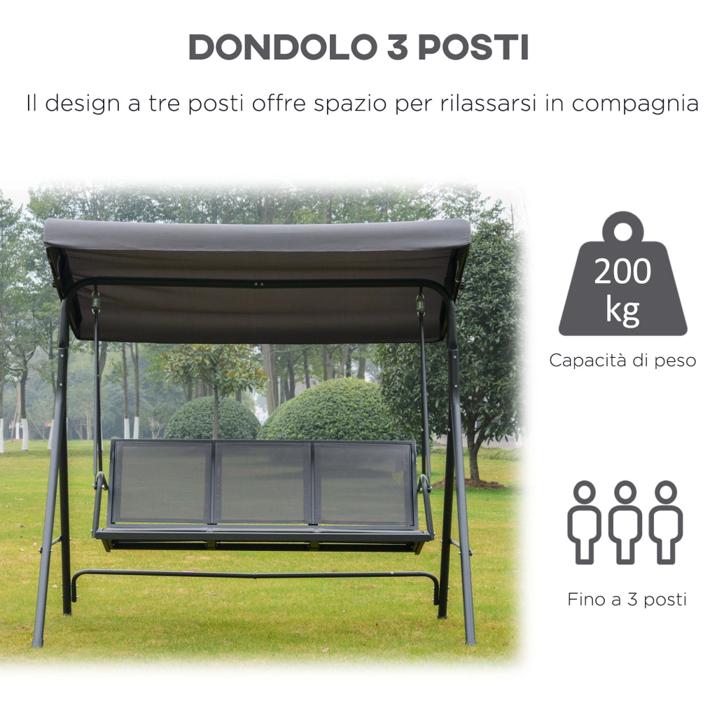 Easycomfort Dondolo da Giardino a 3 Posti con Baldacchino, Dondolo da Esterno in Acciaio e Tessuto Poliestere, 175 x 118 x 159cm Grigio