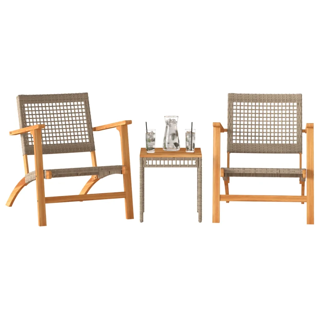 Set da Bistrot 3 pz Beige in Polyrattan e Legno Massello Acacia 365867