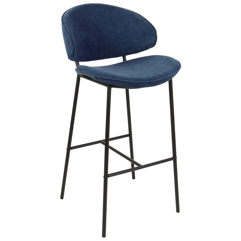 Set di 2 sgabelli da bar con sedile imbottito in tessuto blu marino senza braccioli schienale curvo stile moderno