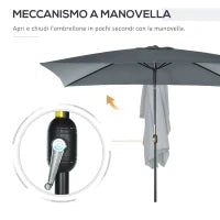 Ombrellone Rettangolare 2x3 m Pieghevole e Regolabile con Manovella, in Alluminio e Poliestere, Grigio Scuro